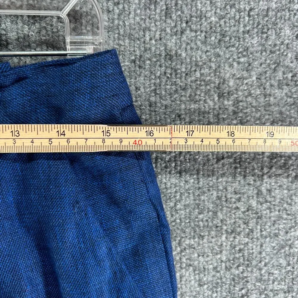 Zara Pants‎ Womens 4 Blue Linen Blend Tapered Cropped Trousers Cuffed Comfort